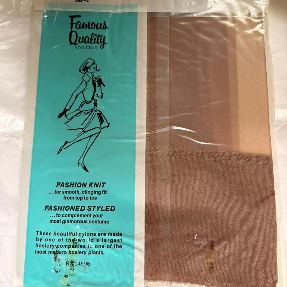 Vintage 1960s Famous Quality Nylon Seamless Mesh Tape Up Pantyhose